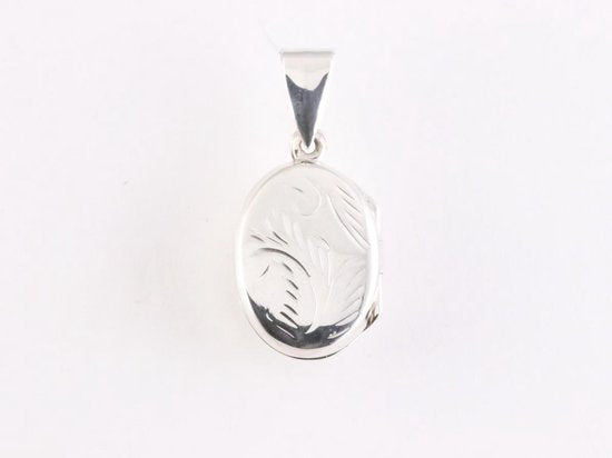 Fijn bewerkt zilveren medaillon met roze parelmoer afbeelding 3