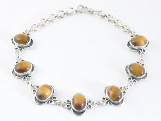 Bewerkte zilveren armband met tijgeroog afbeelding 1
