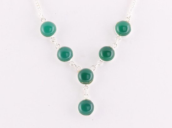 Fijne zilveren ketting met groene onyx afbeelding 3