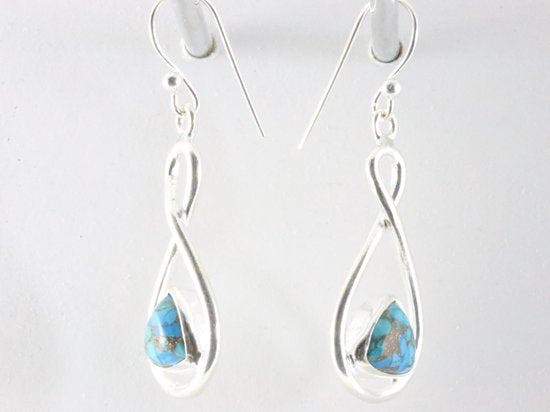 Opengewerkte zilveren oorbellen met blauwe koperturkoois afbeelding 2