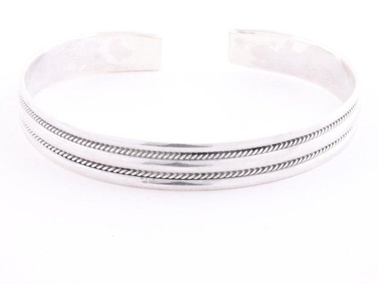 Zilveren klemarmband met kabelpatronen afbeelding 1