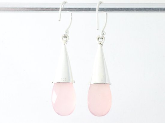 Traditionele bewerkte zilveren oorbellen met rozenkwarts en granaat afbeelding 3