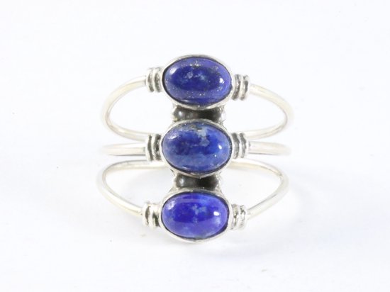Opengewerkte zilveren ring met 3 lapis lazuli stenen afbeelding 4