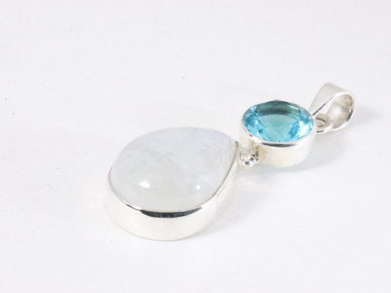 Zilveren hanger met regenboog maansteen en topaas aan ketting afbeelding 2