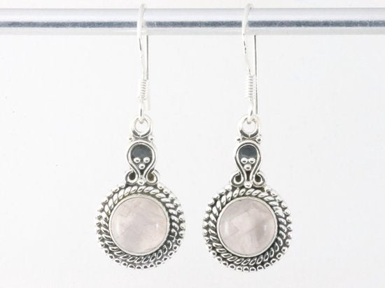 Bewerkte zilveren oorbellen met rozenkwarts afbeelding 4