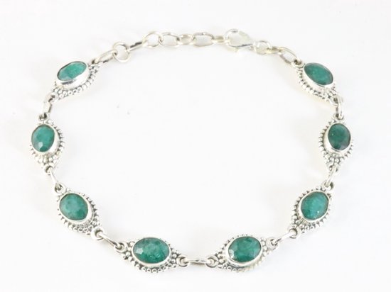 Bewerkte zilveren armband met smaragd afbeelding 1