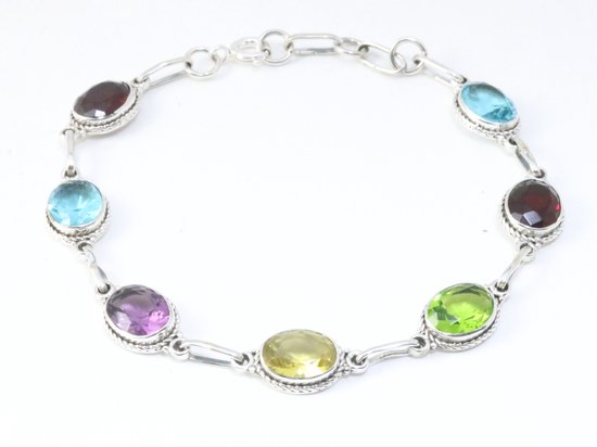 Bewerkte zilveren armband met veelkleurige edelstenen afbeelding 1