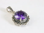 Ronde zilveren hanger met amethist en marcasiet afbeelding 2