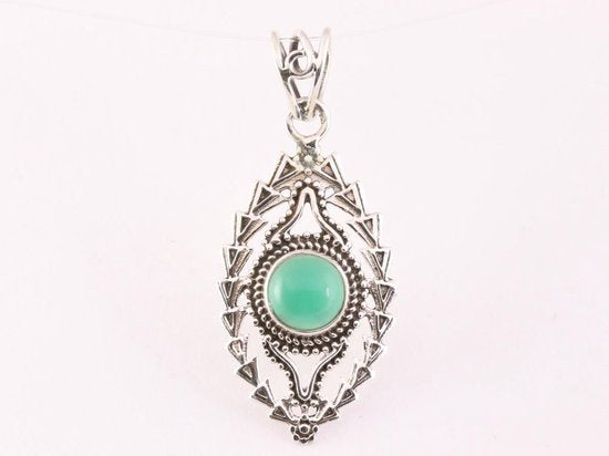 Opengewerkte zilveren hanger met groene onyx afbeelding 1