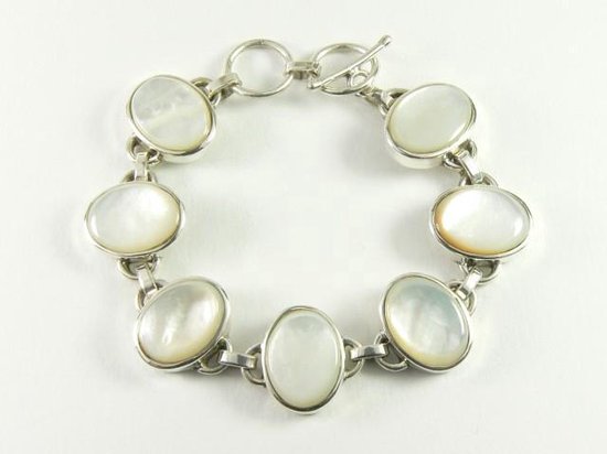 Zilveren schakelarmband met parelmoer afbeelding 1