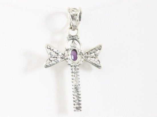 Zilveren libelle hanger met amethist afbeelding 3