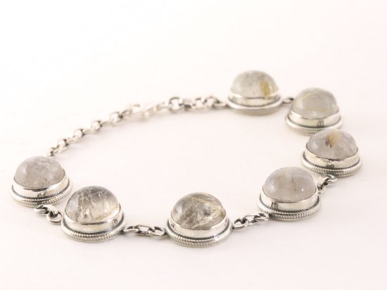 Bewerkte zilveren armband met gouden rutielkwarts afbeelding 2