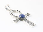 Bewerkte zilveren ankh hanger met lapis lazuli afbeelding 2
