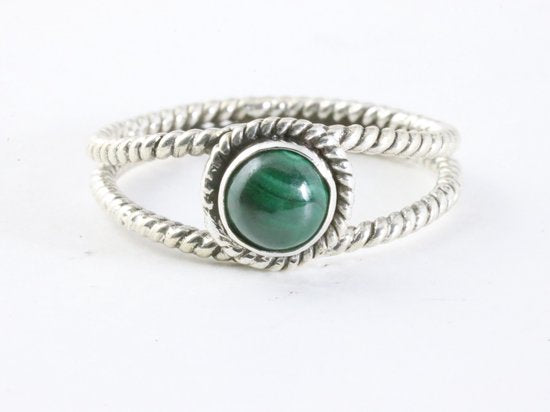 Opengewerkte zilveren ring met malachiet afbeelding 4