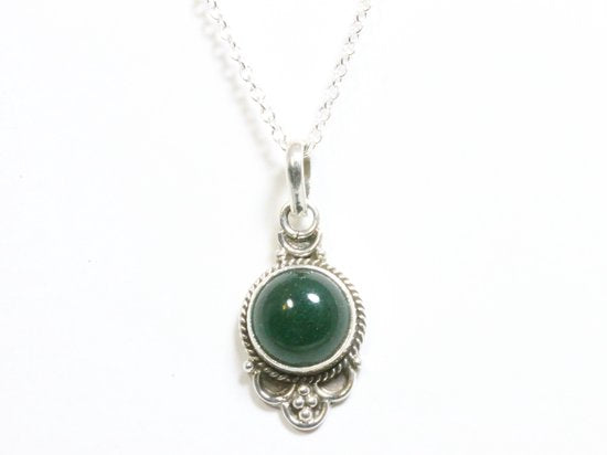 Fijne bewerkte zilveren hanger met jade aan ketting afbeelding 4