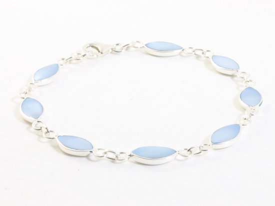Hoogglans zilveren armband met blauwe schelp afbeelding 2