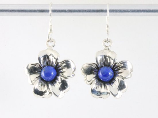 Bloemvormige zilveren oorbellen met lapis lazuli afbeelding 3