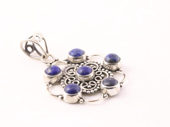 Opengewerkte zilveren hanger met lapis lazuli afbeelding 2