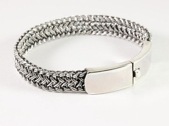 Zware gevlochten zilveren armband met kliksluiting afbeelding 1