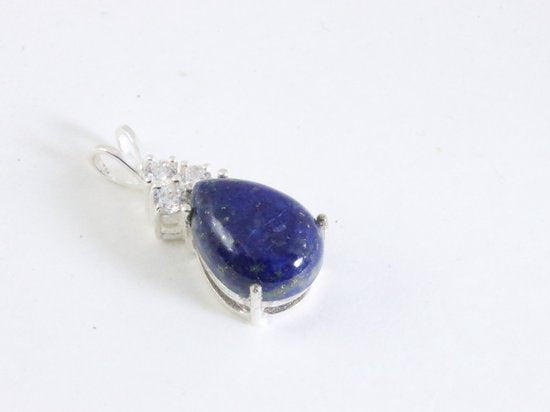 Zilveren hanger met lapis lazuli en witte topaas aan ketting afbeelding 2