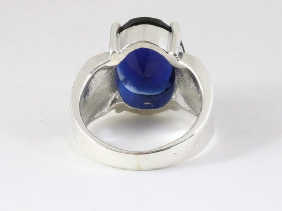 Zware zilveren ring met blauwe saffier en marcasiet afbeelding 3
