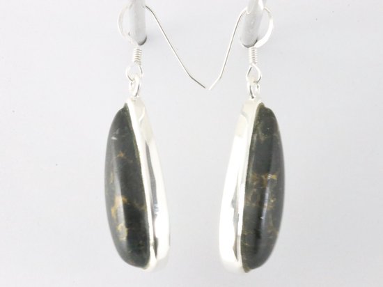 Lange zilveren oorbellen met zwarte koperturkoois afbeelding 2