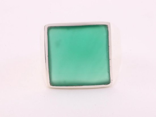 Hoogglans zilveren zegelring met groene agaat afbeelding 4