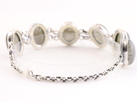 Zware bewerkte zilveren armband met grote labradoriet stenen afbeelding 3