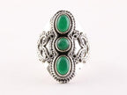 Langwerpige bewerkte zilveren ring met groene onyx afbeelding 4