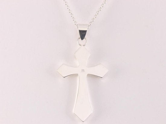 Hoogglans zilveren kruishanger aan ketting afbeelding 3