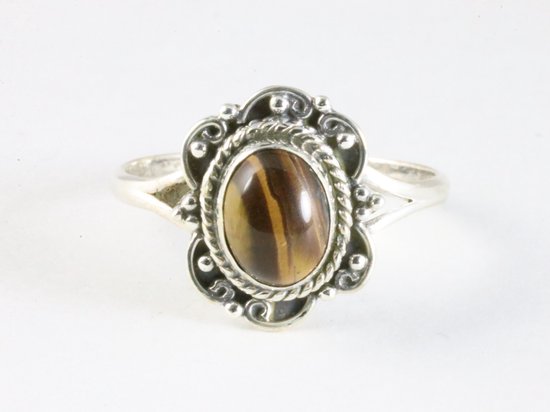 Fijne bewerkte zilveren ring met tijgeroog afbeelding 4