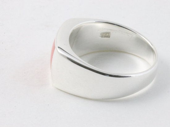 Zilveren zegelring met rode koraal steen afbeelding 2