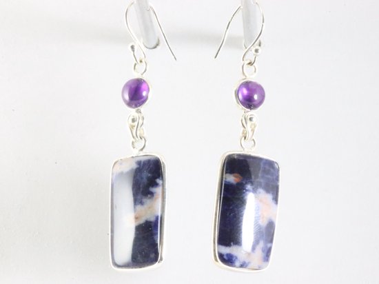 Lange zilveren oorbellen met sodaliet en amethist afbeelding 2