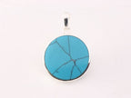 Fijne ronde zilveren hanger met levensboom op blauwe turkoois afbeelding 3