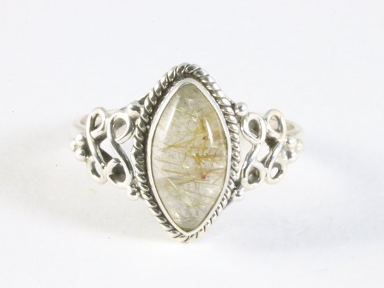 Fijne bewerkte zilveren ring met gouden rutielkwarts afbeelding 4