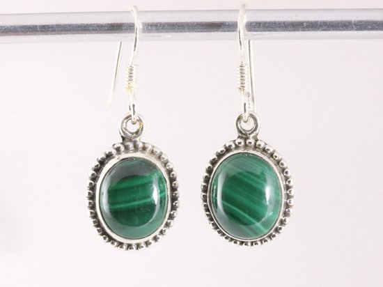 Bewerkte ovale zilveren oorbellen met malachiet afbeelding 4