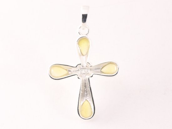 Hoogglans zilveren kruishanger met gele agaat afbeelding 3