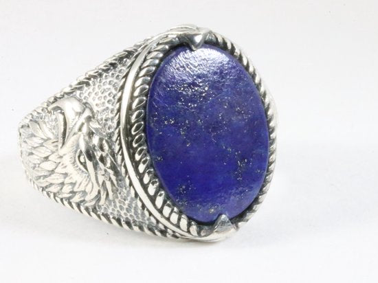 Zware bewerkte zilveren ring met lapis lazuli afbeelding 1