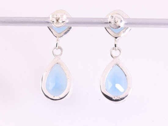Bewerkte zilveren oorstekers met blauwe chalcedoon afbeelding 3