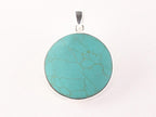 Ronde zilveren hanger met levensboom op groene turkoois afbeelding 3