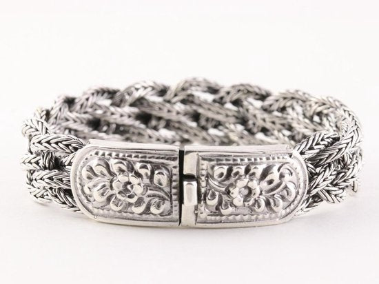 Zware gevlochten zilveren armband met kliksluiting afbeelding 1