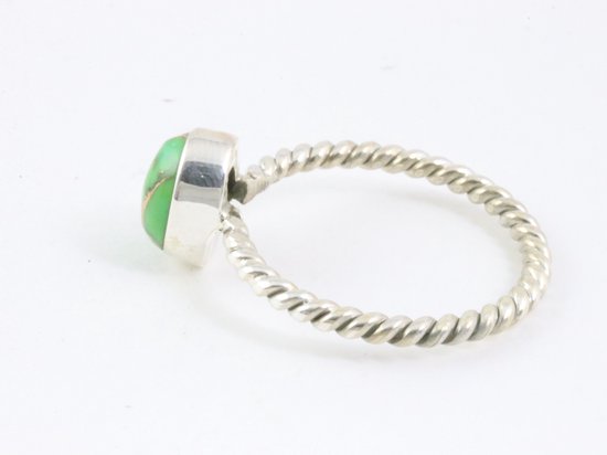 Fijne zilveren ring met groene koperturkoois afbeelding 2
