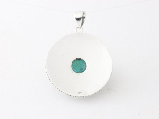 Ronde bewerkte zilveren hanger met turkoois afbeelding 3