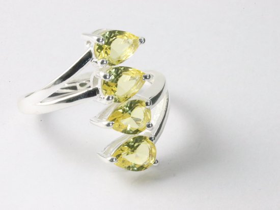 Langwerpige hoogglans zilveren ring met citrien stenen afbeelding 1