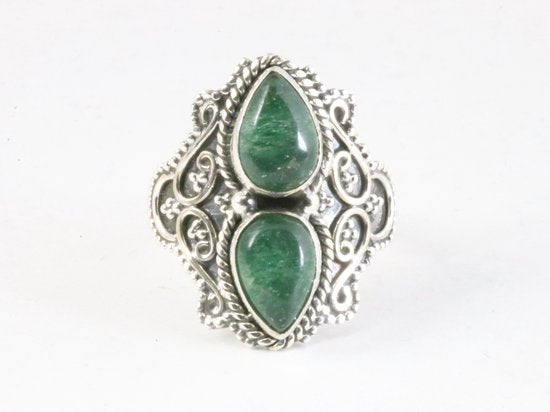 Bewerkte zilveren ring met jade afbeelding 4