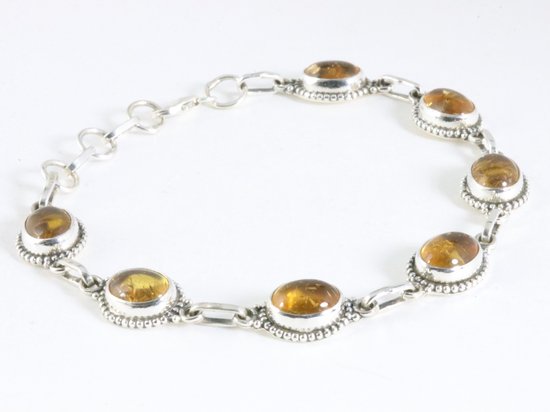 Bewerkte zilveren armband met amber afbeelding 2