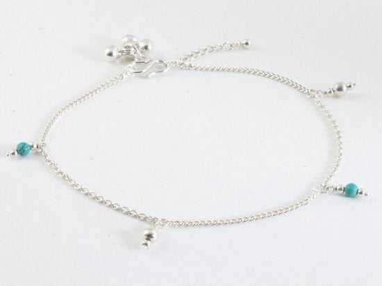 Fijne zilveren enkelband met turkoois kralen afbeelding 2