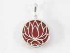 Ronde zilveren lotus bloem hanger met rode koraal steen afbeelding 4