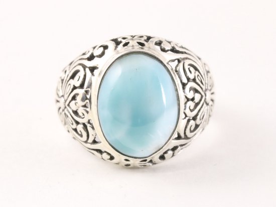 Opengewerkte zilveren ring met larimar afbeelding 4