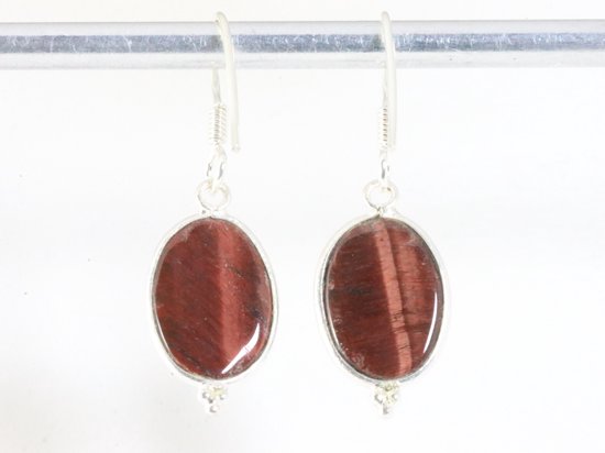 Fijne zilveren oorbellen met rode tijgeroog afbeelding 2